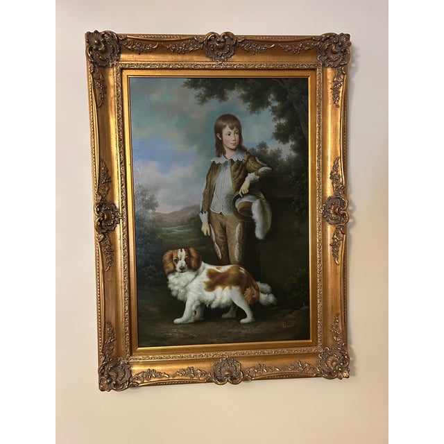 20th Century Oil Paintings Young Boy With Spaniel and Duchess of York - a Pair For Sale - Image 9 of 16