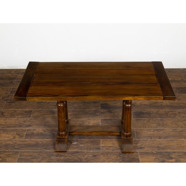 Italian 19th Century Walnut Trestle Table with Column Shaped Legs For Sale - Image 11 of 12