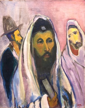 Frederick B. Serger, Polish French Fauvist Judaica Art Oil Painting Rabbi at Prayer Frederick Serger, c.1940s