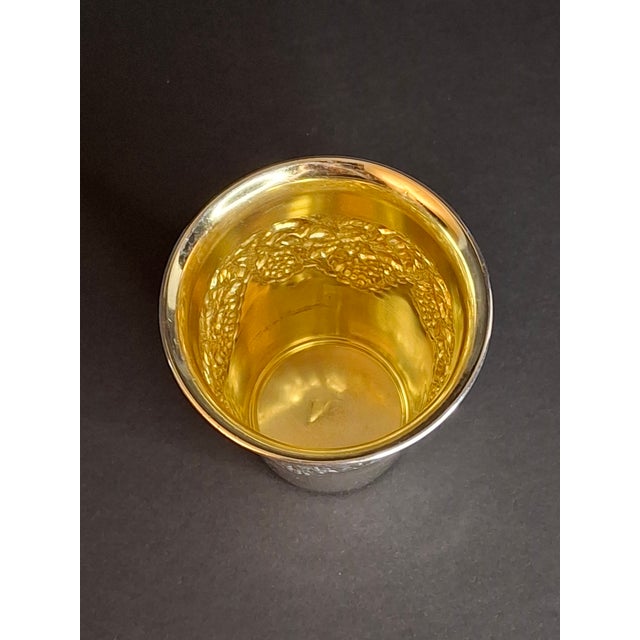 Vintage Hazorfim Sterling Silver Kiddush Cup Grape Motif Gold Wash Interior 47g For Sale - Image 9 of 17