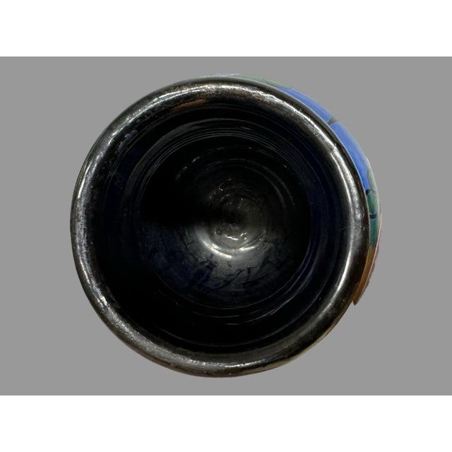 Mid 20th Century Vintage Incised Cobalt Blue Decorated Art Pottery Vase For Sale - Image 5 of 8