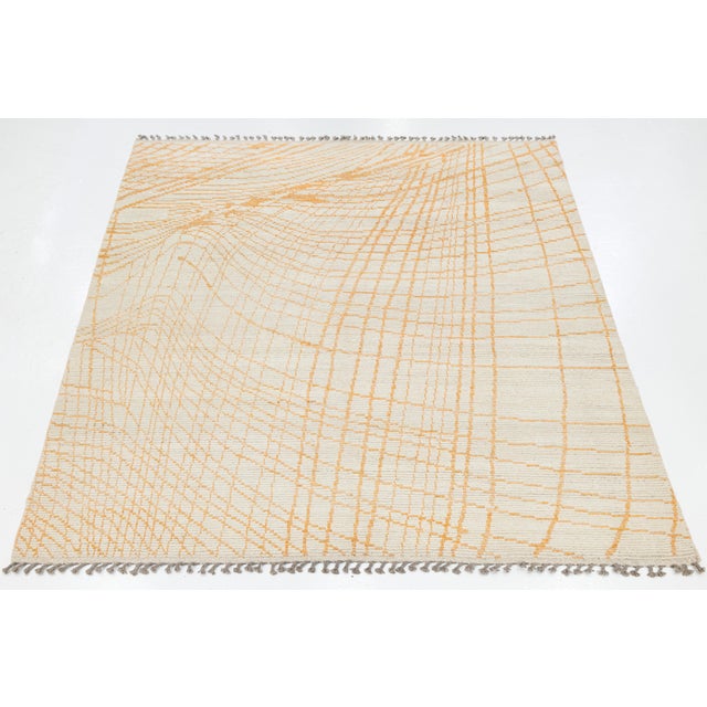 Handmade Modern Moroccan Style Beige and Orange Wool Rug With Abstract Design For Sale - Image 4 of 10