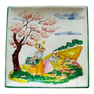 Vintage Italian Hand Painted Spring Wall Plate Pastoral Scene 6.25 Inch For Sale