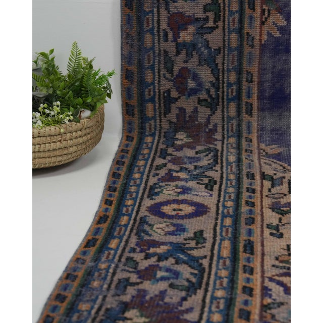 1970s Vintage Handmade Wool Cotton Blue Area Rug For Sale - Image 4 of 12