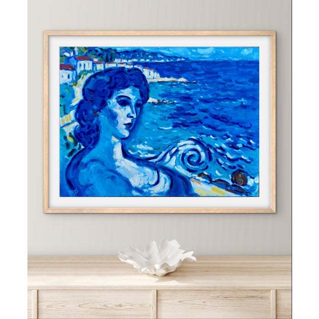 Textile Contemporary Seascape Oil Painting in Blue For Sale - Image 7 of 8