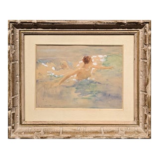 Antoine Calbet – Female Nude Bather in the Sea – French Belle Époque Painting For Sale