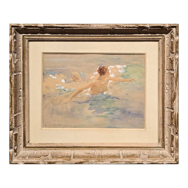 Antoine Calbet – Female Nude Bather in the Sea – French Belle Époque Painting For Sale