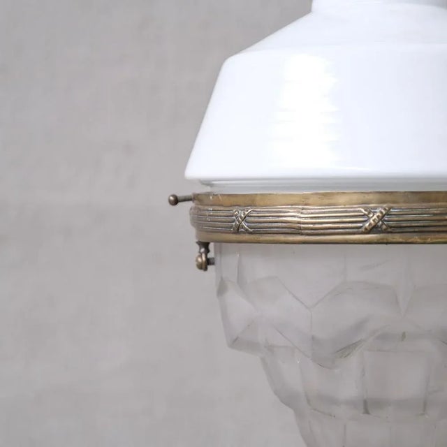 Antique French Glass and Brass Pendant Light For Sale - Image 6 of 8