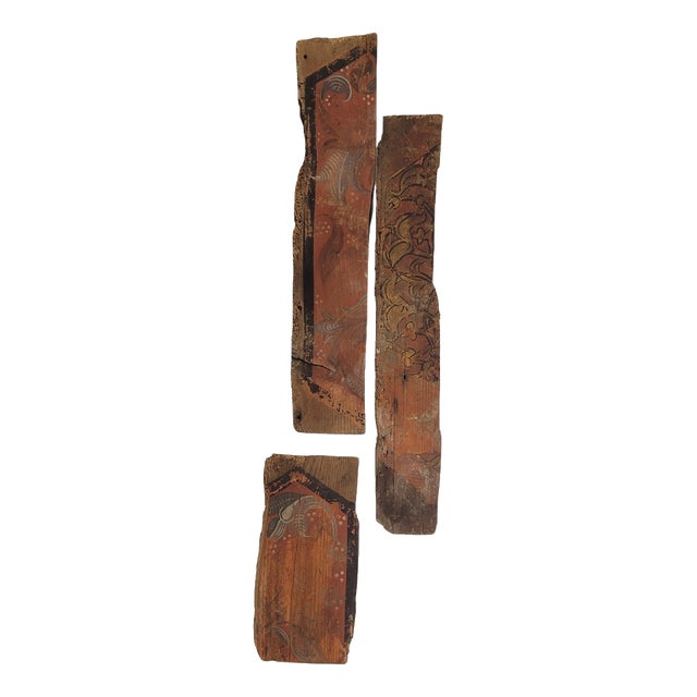 Fragments of Coffered Ceiling or Wainscoting in Polychrome Wood, Gothic-Mudejar, Spain, 18th Century, Set of 3 For Sale