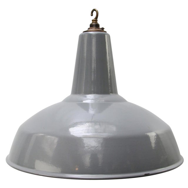 Vintage Industrial English Grey Enamel Pendant Light For Sale - Image 6 of 6