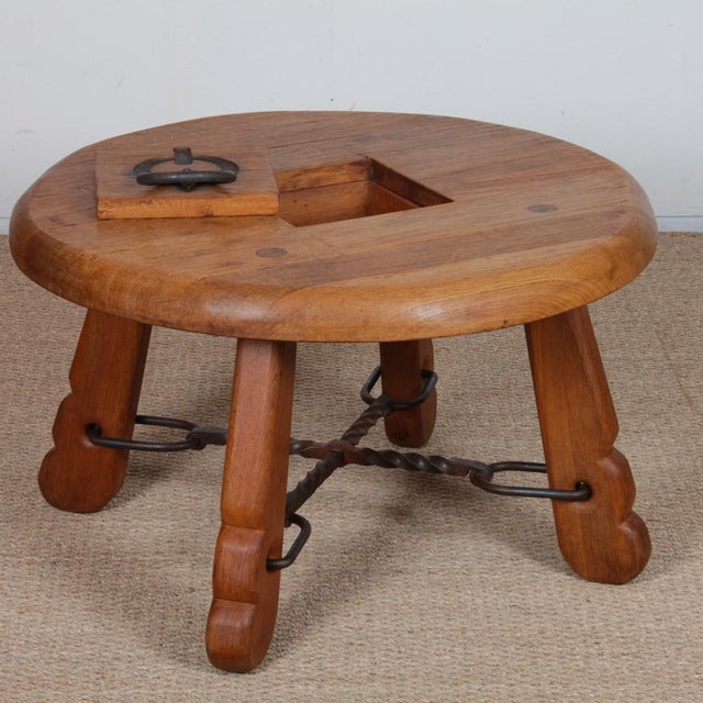 Round Coffee Table in Oak and Wrought Iron, 1950 For Sale - Image 6 of 10