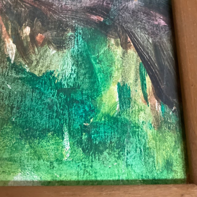Mid-Century Modern 1970’s Original Modernist Soft Focus Landscape Painting Oak Wood Frame For Sale - Image 3 of 4