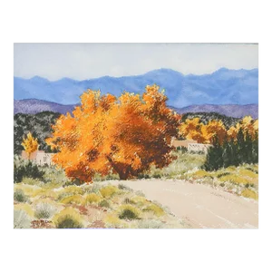 1975 New Mexico Adobe Autumn Landscape Watercolor Painting