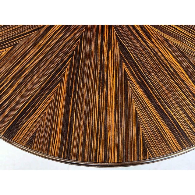 Art Deco Late 20th Century Pregno SRL Macassar Ebony Round Pedestal Dining Table, Italy Art Deco Style For Sale - Image 3 of 6