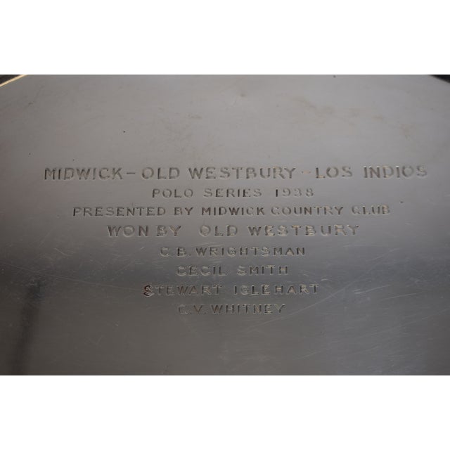 1930s c.v. Whitney Polo Trophy Midwick-Old Westbury-Los Indios Polo Series 1938 Silver Plate Oval Platter For Sale - Image 5 of 5