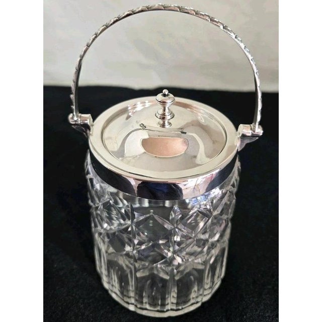 Early 20th Century Antique George V Cut Glass Biscuit Barrel with Sterling Silver Mount, 1919 For Sale - Image 5 of 18