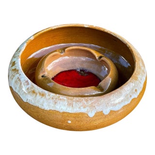 Vintage Studio Pottery Drip Glaze Ashtray Bowl With Red Crystalline Center For Sale
