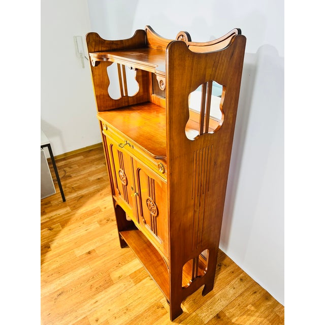 Art Nouveau Walnut Veneered Cabinet with Mirror Top from Nic. Eckel Kaiserslautern, 1890s For Sale - Image 4 of 18