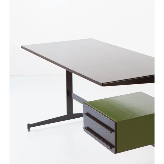 Wood Vintage Italian Black and Green Desk Table, 1960s For Sale - Image 7 of 9