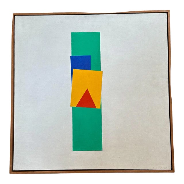 1980s Stefano Bicini “Totem” Geometric Oil Painting on Canvas, Signed and Dated ‘85, Framed For Sale