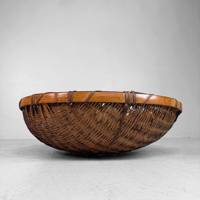 Vintage Japanese Bamboo Zaru Harvest Basket, 1950s For Sale - Image 11 of 11