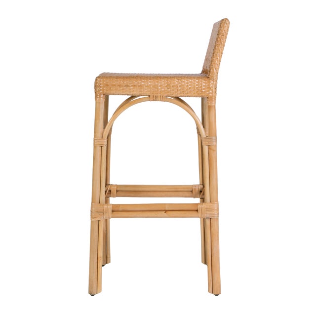 Wood Serienna 30 in. Seat Height Rectangular Rattan Low Back Bar Stool, Natural Rattan For Sale - Image 7 of 11