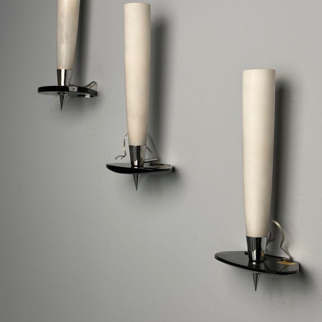 Fontana Arte Attr., Italian Mid-Century Modern, Wall Sconces, Chrome, Glass For Sale In New York - Image 6 of 10