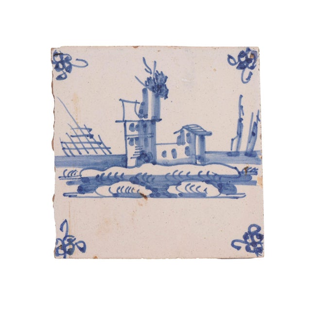 Traditional Pair of Delft Faience Tiles in Cobalt Blue, C. 1700's For Sale - Image 3 of 8