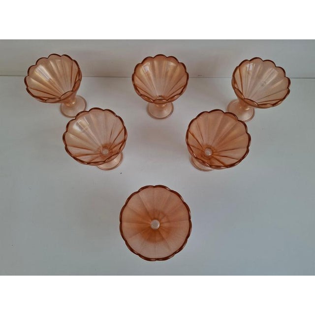rt Deco Pink Rosaline Glass Dessert Bowls, Former Czechoslovakia, 1930s, Set of 6 For Sale - Image 16 of 18