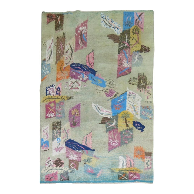 Retro Vintage Turkish Deco Rug - 5'10" x 9' For Sale