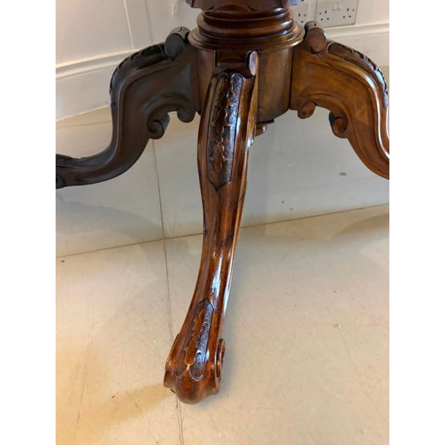 Antique Victorian Oval Burr Walnut Centre Dining Table with Tilt Top, 1860s For Sale - Image 12 of 13