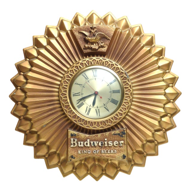 Budweiser King Beer Sign with Clock, USA, 1965 For Sale