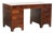 Wooden English Desk with Brass Elements and Green Leather Top For Sale