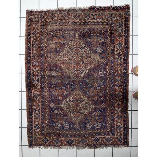 1880s, Antique Persian Khamseh Handmade Rug 3.6' X 4.8' For Sale - Image 13 of 13