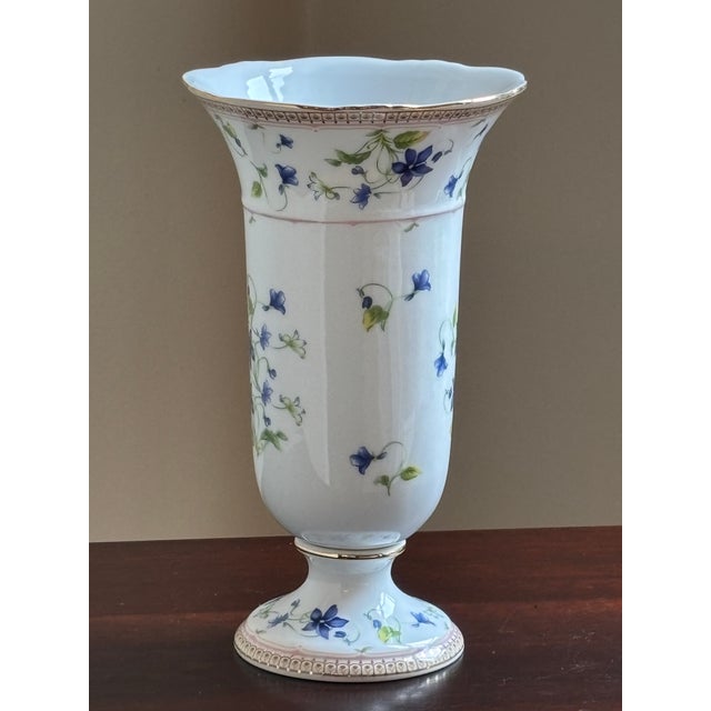 Vintage Porcelain Trumpet Vase W/ Blue Bellflower Motif For Sale In Baltimore - Image 6 of 18