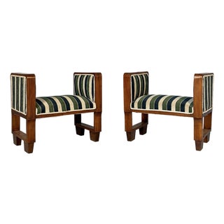 Italian Art Deco Benches in Fabric and Wood, 1930s, Set of 2 For Sale