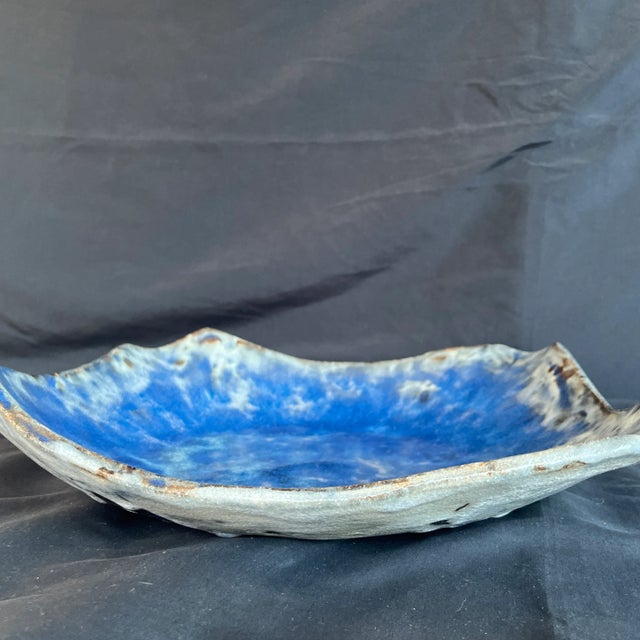 Contemporary Vintage Studio Pottery Square Blue Glazed Shallow Bowl For Sale - Image 3 of 5