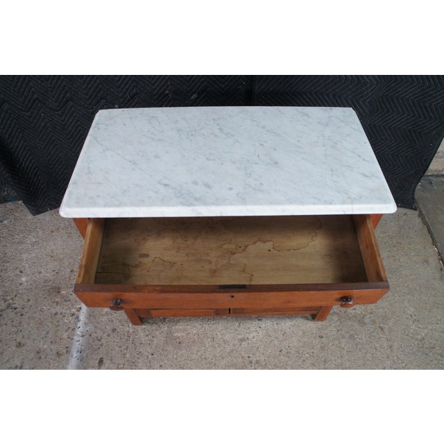 Antique American Victorian Oak & Marble Washstand Bedside Table Vanity Cabinet For Sale - Image 4 of 13