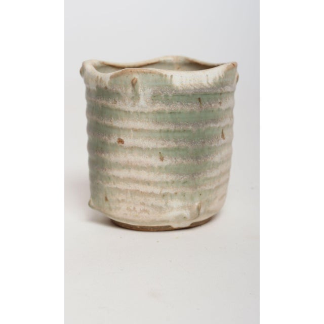 Mid-Century Modern Small Vintage Green and Beige Speckled Stoneware Bud Vase by Deanna Nichols For Sale - Image 3 of 17