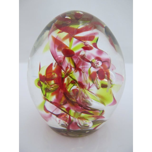 Abstract Hg Studio Art Glass Murano Style Red & Yellow Multi-Layered Paperweight Egg For Sale - Image 3 of 8
