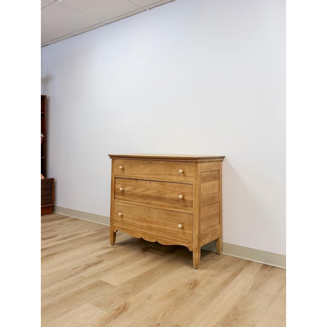 Mid 20th Century Primitive Scrubbed Pine Three Drawer Dresser Dovetail Porcelain Knobs Vintage For Sale - Image 5 of 14