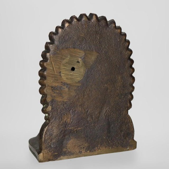 Native American Arts & Crafts Bronze Native American War Chief Bookends C1920 For Sale - Image 3 of 7