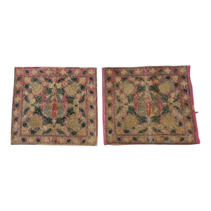 Antique Red and Gold Embroidered Textile Panels - Set of 2