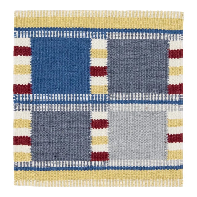 Modern Swedish Style Handwoven Blue/Gray Custom Wool Rug For Sale