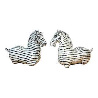 Pair Italian Mid-Century Modern Glazed Pottery Zebra Style of Raymor For Sale