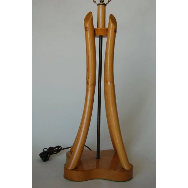 1950s Restored Hourglass Rattan & Mahogany Lamp, Pair For Sale - Image 4 of 9