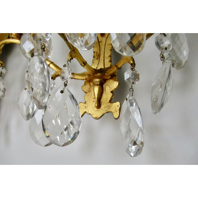 Late 19th Century French Victorian -Style, Gilded Gold & Crystal Drop 5--Candelabra Wall Light Sconces - Pair For Sale - Image 14 of 17