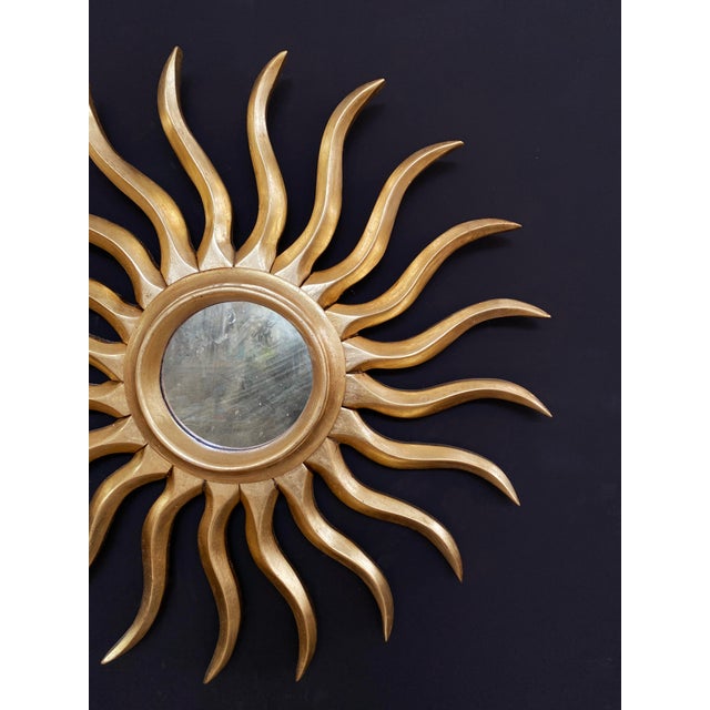 Early 21st Century Art Noveau Style Hand-Carved Giltwood Sunburst Mirror, Spain, 77cm For Sale - Image 5 of 6