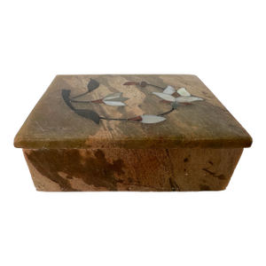 Vintage Indian Marble Inlay Trinket Box With Mother-of-Pearl Floral Design