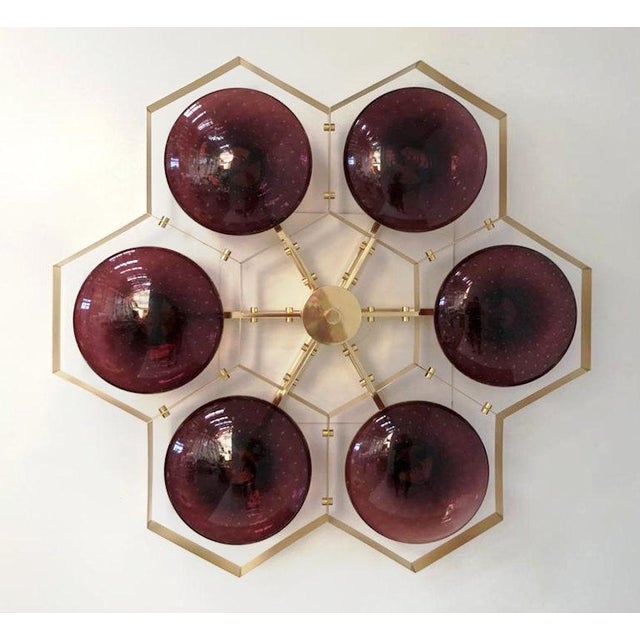 Amethyst 21st Century Hive Polished Brass Amethyst Bubbles Murano Flush Mount by Fabio LTD For Sale - Image 8 of 9